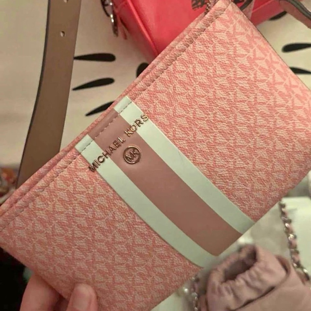 Michael Kors Pink and Cream Clutch with Geometric Pattern